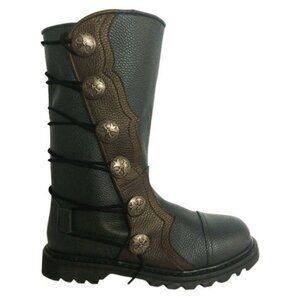 Andar Renaissance Steampunk-Style Black & Brown Boots With Brass Button Detail M